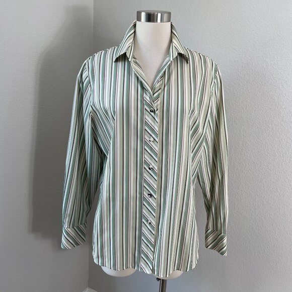 Foxcroft Womens 14 Wrinkle Free Striped Button Up Shirt Long Sleeve Blouse Top - Picture 1 of 9